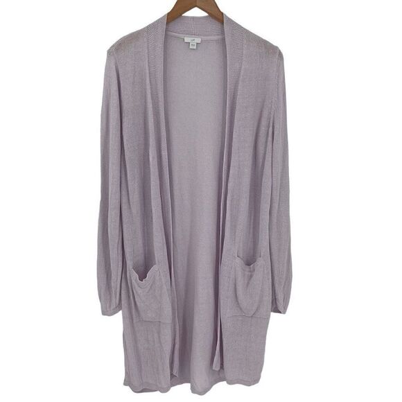 J Jill Eve Long Cardigan Duster Sweater Linen Blend Pale Orchid Women Large - Picture 1 of 5
